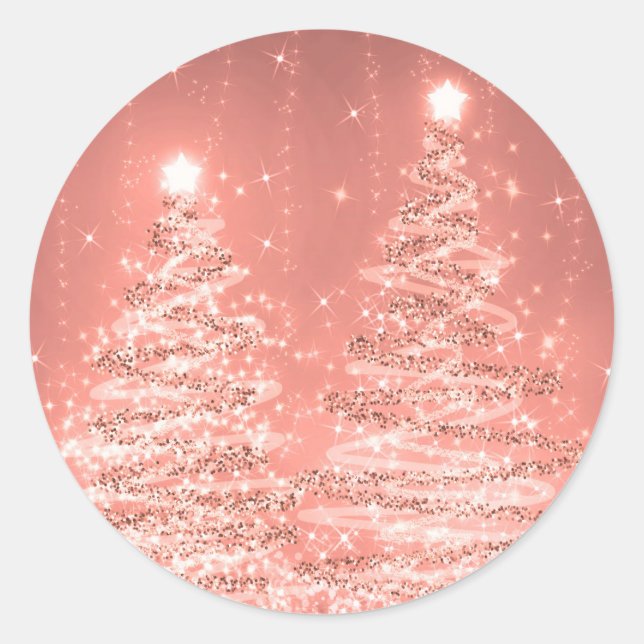 Sticker Rond Élégant Noël étincelant arbres Rose or (Devant)