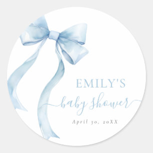 Sticker Rond Élégant Nœud Papillon Bleu Garçon Baby Shower
