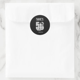 Sticker Rond Elégant noir & blanc 50e anniversaire n'importe qu