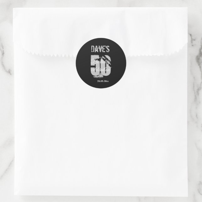 Sticker Rond Elégant noir & blanc 50e anniversaire n'importe qu (Sac)