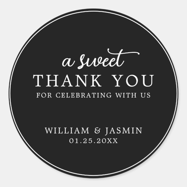 Sticker Rond Elégant noir blanc blanc doux Merci Mariage (Devant)