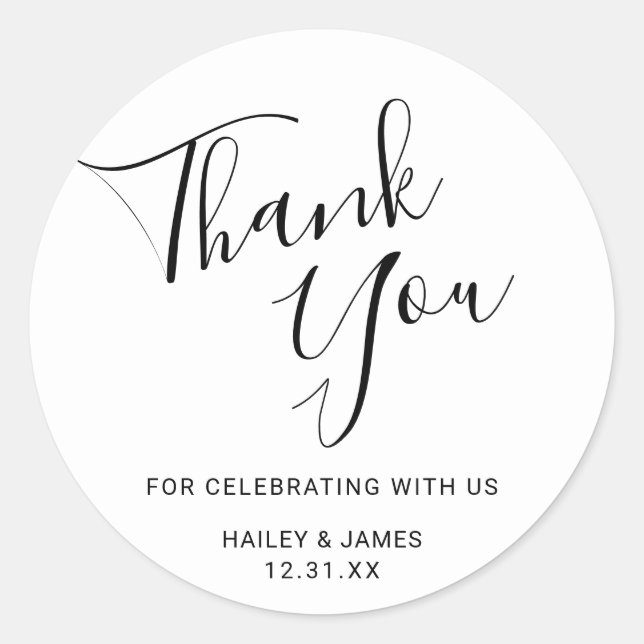 Sticker Rond Élégant noir et blanc Mariage moderne (Devant)
