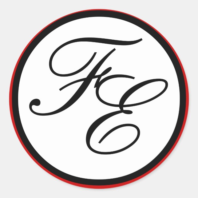 Sticker Rond Élégant noir et blanc Monogramme Mariage Sceau rou (Devant)