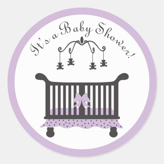 Sticker Rond Élégant Noir et Violet bébé Fille Lit (Devant)
