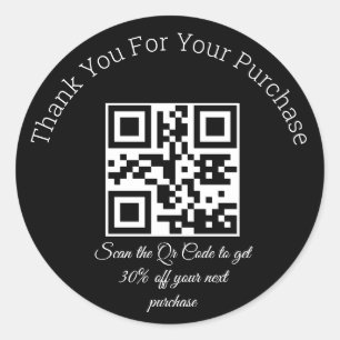 Sticker Rond élégant noir merci affaires code qr classique
