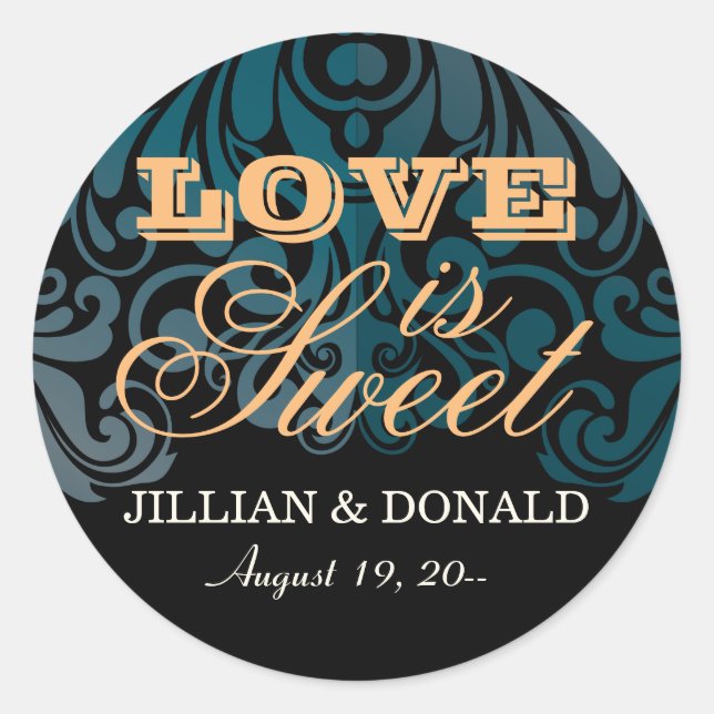 Sticker Rond Elégant noir Zircon Damask Monogramme Favoriser (Devant)