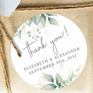 Sticker Rond Elégant nom d'eucalyptus vert et date mariage