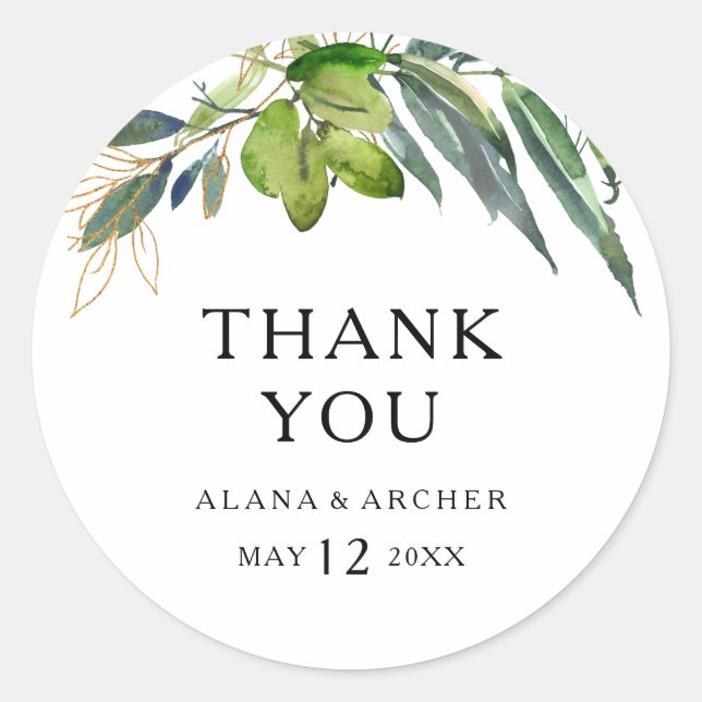 Sticker Rond Elégant Olive Greenery Merci Mariage Faveur (Devant)