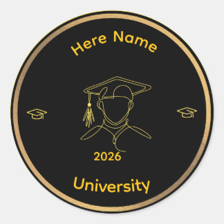 Sticker Rond Elegant One Line Art Graduate ,Stiker