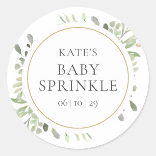 Sticker Rond Elégant or Aquarelle Verdure Baby Sprinkle