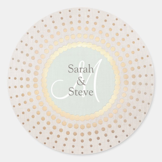 Sticker Rond Élégant or et Mariage beige Nom rond (Devant)
