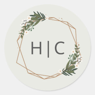 Sticker Rond Elégant or géométrique moderne Monogramme Mariage