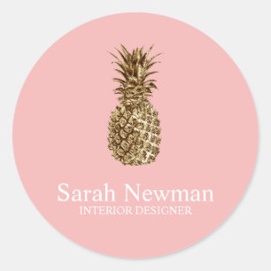 Sticker Rond Élégant or moderne rose ananas