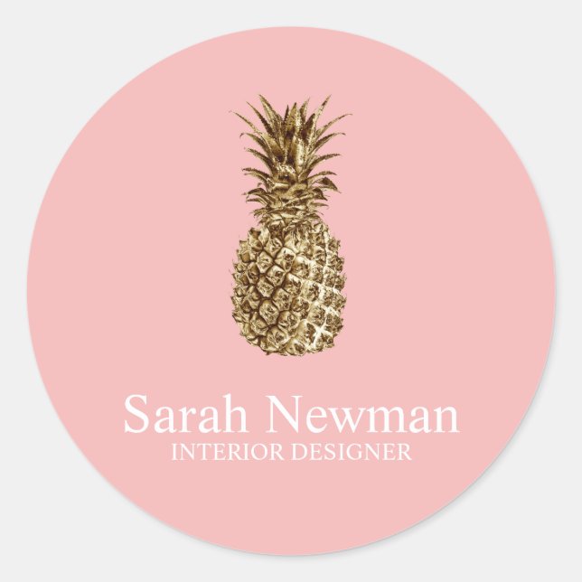 Sticker Rond Élégant or moderne rose ananas (Devant)
