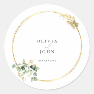 Sticker Rond Elégant or vert Eucaliptus Mariage Classic Rou