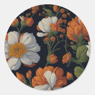 Sticker Rond Élégant oranger délicat fleurs florales blanches