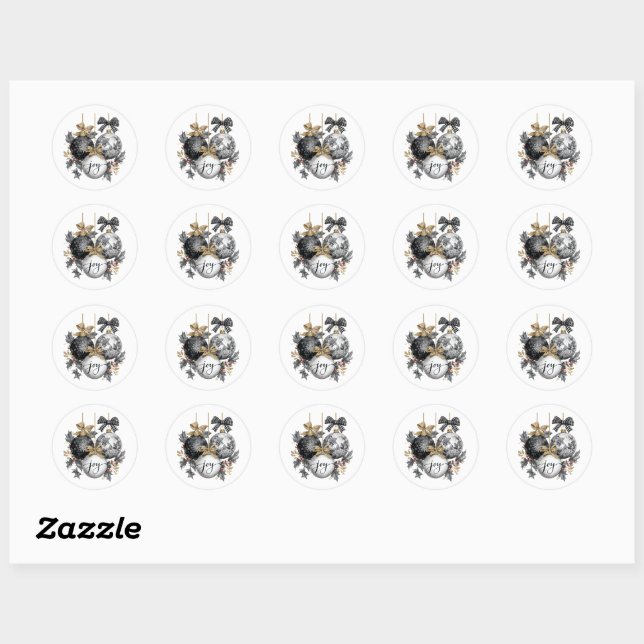 Sticker Rond Élégant ornements de Noël noir et blancSticker (Feuille)
