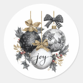 Sticker Rond Élégant ornements de Noël noir et blancSticker