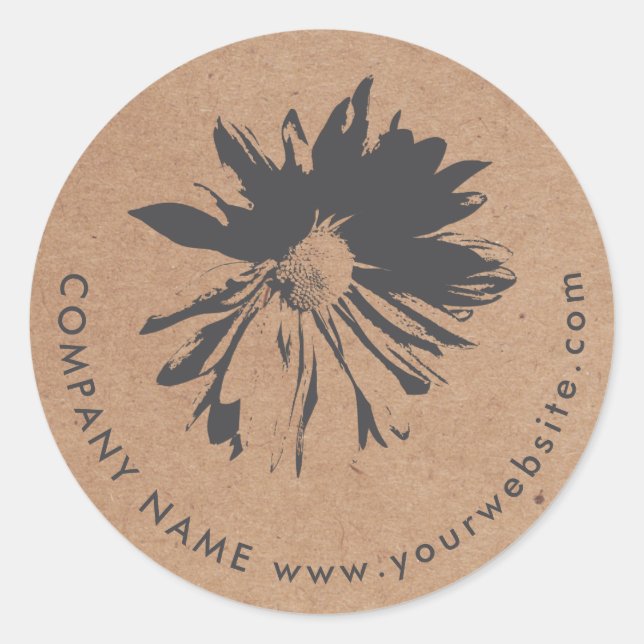 Sticker Rond Élégant Papier Florisant Fleur Gris Simple (Devant)