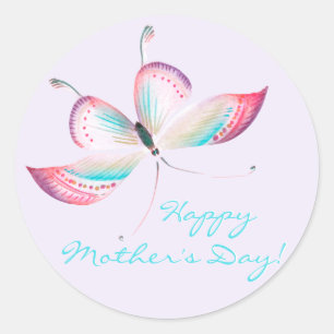Sticker Rond Elégant papillon bohème Bonne fête des mères