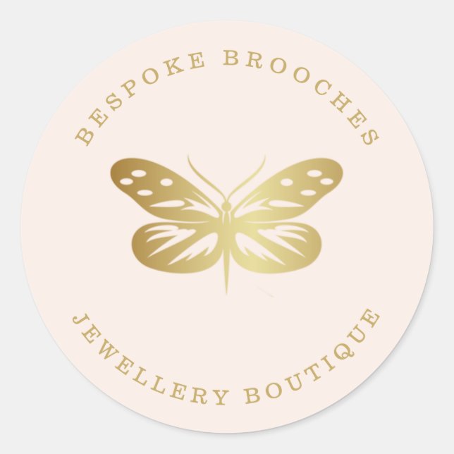Sticker Rond Elégant papillon en or sur beige (Devant)