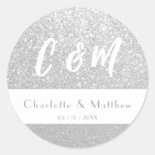 Sticker Rond Élégant Parties scintillant Mariage en argent Spar