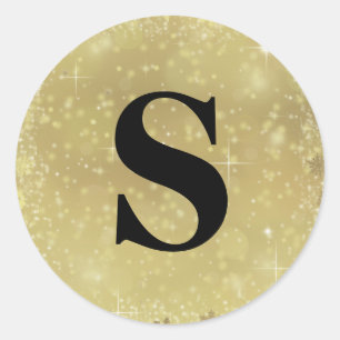 Sticker Rond Elégant Parties scintillant Monogramme or Envelopp