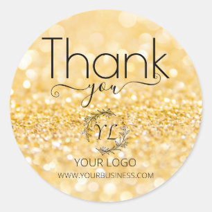 Sticker Rond Elegant Parties scintillant or Merci - Ajouter un 