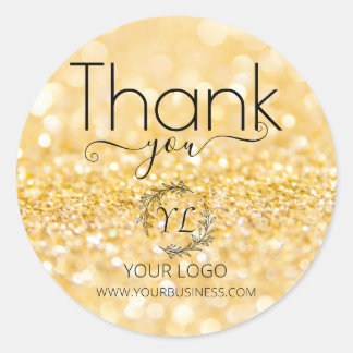 Sticker Rond Elegant Parties scintillant or Merci - Ajouter un 