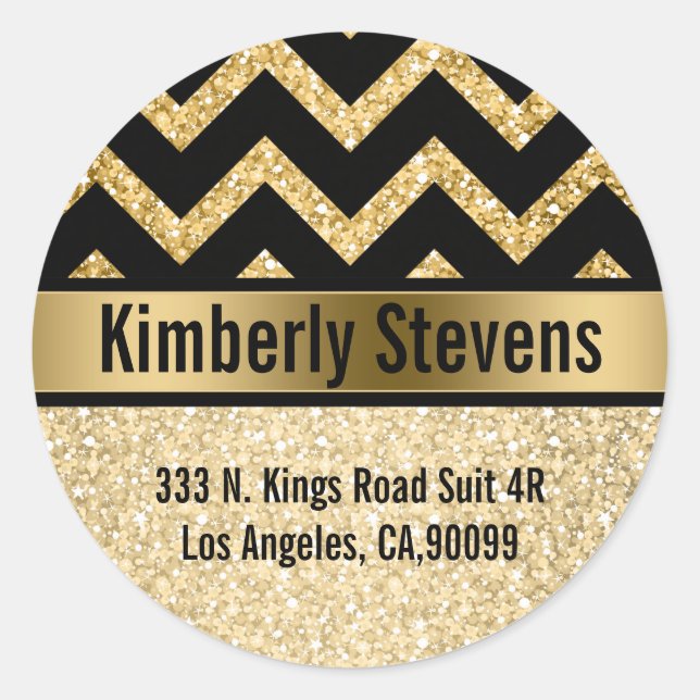 Sticker Rond Elégant Parties scintillant or noir Chevron or Acc (Devant)