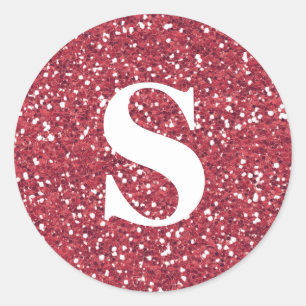 Sticker Rond Elégant Parties scintillant Rouge Monogramme Envel