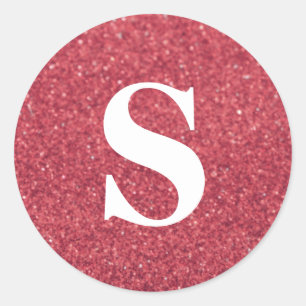 Sticker Rond Elégant Parties scintillant Rouge Monogramme Envel