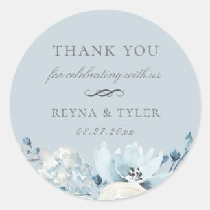 Sticker Rond Elégant Pastel Blue Floral Mariage Favoriser