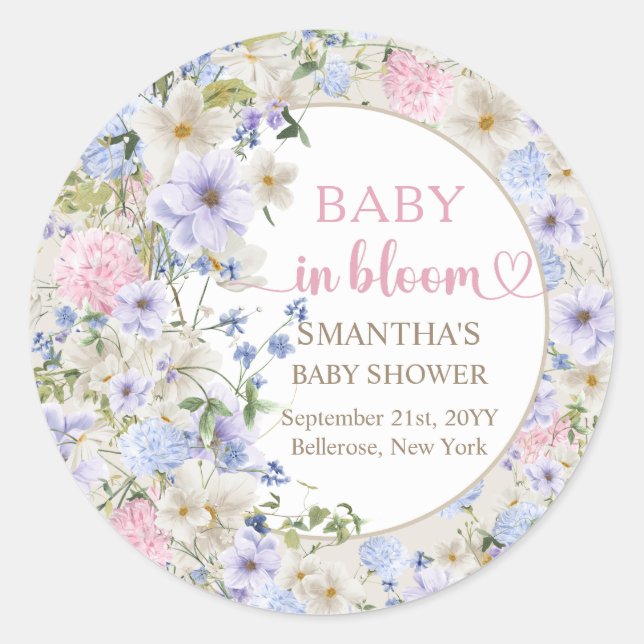 Sticker Rond Élégant pastel fleur sauvage rose clair (Devant)