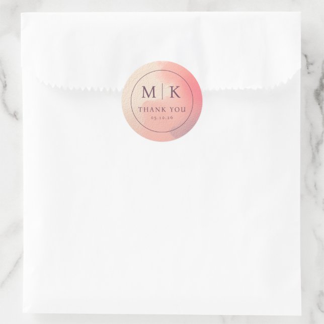 Sticker Rond Elegant Peach Minimalist Thank You (Sac)