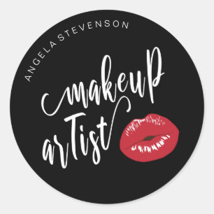 Sticker Rond Elégant peintre de maquillage de lèvres rouges des