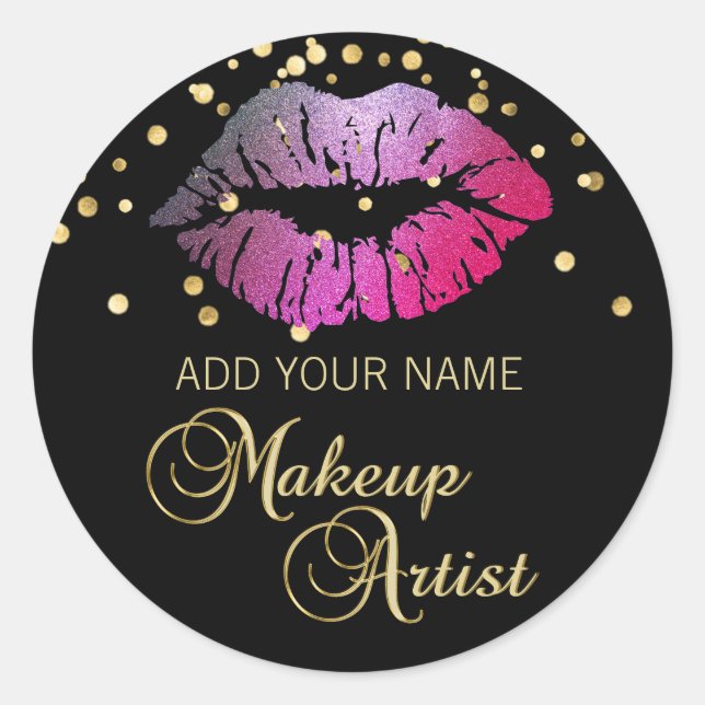 Sticker Rond Élégant peintre de maquillage de lèvres violet noi (Devant)