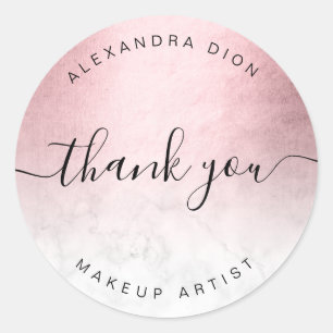 Sticker Rond Elégant peintre de maquillage en marbre blanc rose