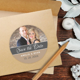 Sticker Rond Élégant Photo Enregistrer la Date Mariage