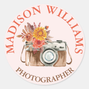 Sticker Rond Élégant Photographe Vintage Chic Pink