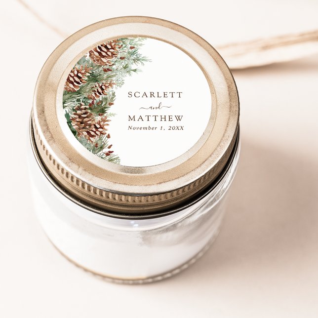 Sticker Rond Elégant Pin (Elegant White Pinecone Greenery Classic Round Sticker by Painted Paperie
)