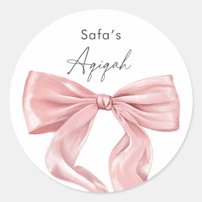 Sticker Rond Elegant Pink Bow Aqiqah (Devant)