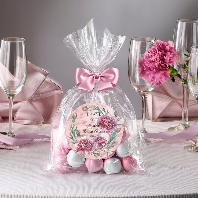 Sticker Rond Elegant Pink Carnations Bridal Shower (Elegant Pink Carnations Bridal Shower Favor Classic Round Stickers - 2 Sizes)