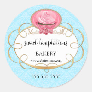 Sticker Rond Élégant Pink Cupcake Boulangerie emballage