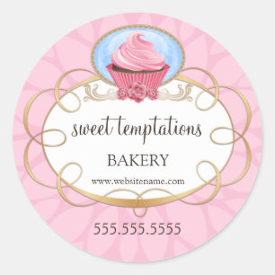 Sticker Rond Élégant Pink Cupcake Boulangerie emballage