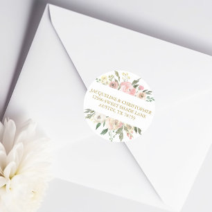 Sticker Rond Élégant Pink Gold Floral Mariage Adresse de retour
