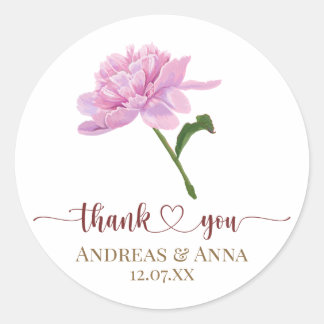 Sticker Rond Elegant Pink Peony Wedding Thank You
