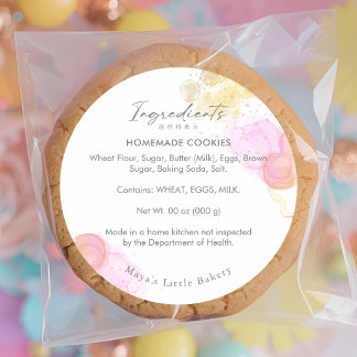 Sticker Rond Elegant Pink Watercolor Bakery Ingredient