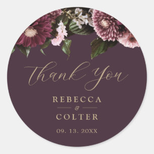 Sticker Rond Élégant Plum violet Bourgogne Mariage floral