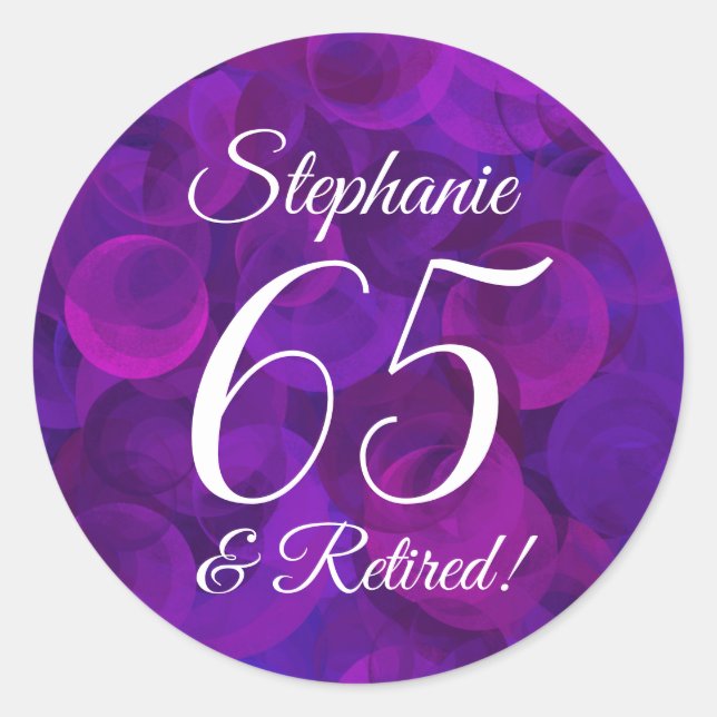 Sticker Rond Élégant pourpre 65 et retraite à la retraite Faveu (Devant)